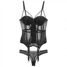 Load image into Gallery viewer, Sexy Slim Temptation Lace Gathered Gothic Corset Bustier Underwire Cup Girdle Set with Straps Underwear Women Lingerie Corsets