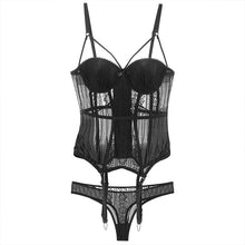 Load image into Gallery viewer, Sexy Slim Temptation Lace Gathered Gothic Corset Bustier Underwire Cup Girdle Set with Straps Underwear Women Lingerie Corsets