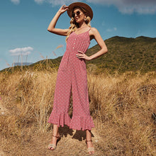 Load image into Gallery viewer, Sexy Sling Off Shoulder Backless Button Women Rompers High Waist Sleeveless Floral Print Casual Loose Streetwear Jumpsuits