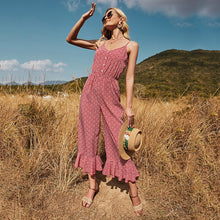 Load image into Gallery viewer, Sexy Sling Off Shoulder Backless Button Women Rompers High Waist Sleeveless Floral Print Casual Loose Streetwear Jumpsuits