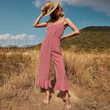 Load image into Gallery viewer, Sexy Sling Off Shoulder Backless Button Women Rompers High Waist Sleeveless Floral Print Casual Loose Streetwear Jumpsuits