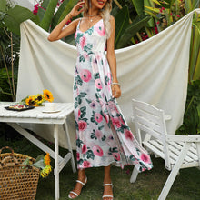 Load image into Gallery viewer, Sexy Spaghetti Strap Sleeveless Dress Women Summer Dress Boho Floral Leopard Print V Neck High Slit Beach Holidays Party Dress