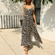 Load image into Gallery viewer, Sexy Spaghetti Strap Sleeveless Dress Women Summer Dress Boho Floral Leopard Print V Neck High Slit Beach Holidays Party Dress