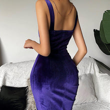 Load image into Gallery viewer, Sexy Spaghetti Strap Velvet Dress Women Bandage Split Slim Elegant Party Dress 2020 Female Solid Color Backless Club Midi Dress