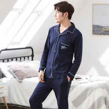 Load image into Gallery viewer, Sexy Spring Autumn Men Pyjamas Long Sleeve 100% Cotton Casual Couple Cartoon Pajamas Sleepwear Suit Homewear Pyjama Pure Colour