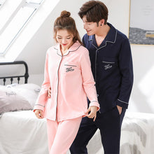 Load image into Gallery viewer, Sexy Spring Autumn Men Pyjamas Long Sleeve 100% Cotton Casual Couple Cartoon Pajamas Sleepwear Suit Homewear Pyjama Pure Colour