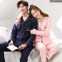 Load image into Gallery viewer, Sexy Spring Autumn Men Pyjamas Long Sleeve 100% Cotton Casual Couple Cartoon Pajamas Sleepwear Suit Homewear Pyjama Pure Colour