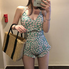 Load image into Gallery viewer, Sexy Strappy Tied One Piece Swimsuit Women Floral Print Swimwear Ruffle Monokini Open Back Push Up Bathing Suit Bandage Trikini