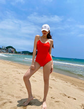 Load image into Gallery viewer, Sexy Strips One Piece Swimsuit Women Solid Red Swimwear Straps Monokini Open Back Backless Trikini Korea Bathing Suit Bandage