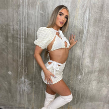 Load image into Gallery viewer, Sexy Stunning Stacked 2 Piece Set 2022 Summer Solid Short Sleeve Tops+elegant Hoow Mini Skirts Bodycon Party Clubwear Skirt Suit