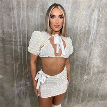 Load image into Gallery viewer, Sexy Stunning Stacked 2 Piece Set 2022 Summer Solid Short Sleeve Tops+elegant Hoow Mini Skirts Bodycon Party Clubwear Skirt Suit