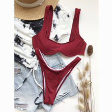 Load image into Gallery viewer, Sexy Swimsuit Female Push Up Bikini Solid Women Swimwear High Waisted Bikini Set Biquini Bather Bathing Suit Swimming Suits