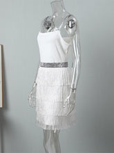 Load image into Gallery viewer, Sexy Tassel Sequins Feather Mini Dress Women Fashion Spaghetti Strap Stitching Dresses Female Elegant Evening Party Club Dress