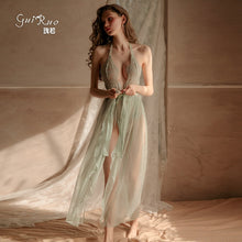 Load image into Gallery viewer, Sexy Temptation Siamese Pajamas Ladies Lace Thin Section Halter Backless Openwork Strap V-neck Mesh Transparent Nightdress Suit