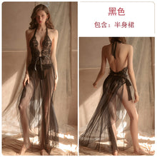 Load image into Gallery viewer, Sexy Temptation Siamese Pajamas Ladies Lace Thin Section Halter Backless Openwork Strap V-neck Mesh Transparent Nightdress Suit