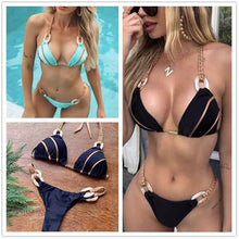 Load image into Gallery viewer, Sexy Triangle Backless Bikini Mujer 2021 Stripe Swimwear Women 2 Pieces Micro Bather Suit Women Beachwear Brazilian Swimsuit