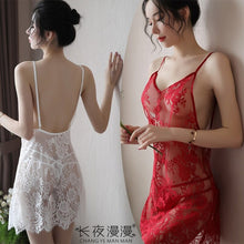 Load image into Gallery viewer, Sexy Underwear Pajamas V-neck Open Back Transparent Suspender Lace Eyelashes Women&#39;s Sexy European and American Nightdress