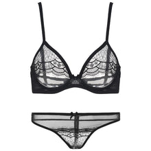 Load image into Gallery viewer, Sexy Underwear Women Embroidery Lace Push Up Underwire Ultra Thin Bra Temptation Sexy See Through Bra and Panty Sets