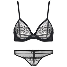 Load image into Gallery viewer, Sexy Underwear Women Embroidery Lace Push Up Underwire Ultra Thin Bra Temptation Sexy See Through Bra and Panty Sets
