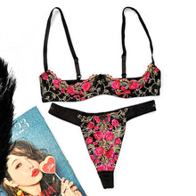 Load image into Gallery viewer, Sexy Underwire Push Up Bra Panty Underwear French Romantic Seduction Ultra-thin Embroidered Half Cup Bra Crotchless Panties Sets