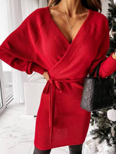 Load image into Gallery viewer, Sexy V Neck Autumn Long Sleeve Women Dress Ladies Sashes Backless Casual Office Dress 2021 New Fashion Women Mini Dress Vintage