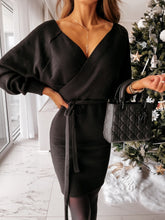 Load image into Gallery viewer, Sexy V Neck Autumn Long Sleeve Women Dress Ladies Sashes Backless Casual Office Dress 2021 New Fashion Women Mini Dress Vintage