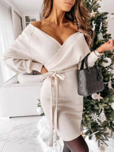 Load image into Gallery viewer, Sexy V Neck Autumn Long Sleeve Women Dress Ladies Sashes Backless Casual Office Dress 2021 New Fashion Women Mini Dress Vintage