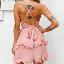 Load image into Gallery viewer, Sexy V Neck Off Shoulder Backless Dress Elegant Ruffles Solid Sleeveless Mini Dress Club Wear Bandage Slim Vestido 2022 Summer