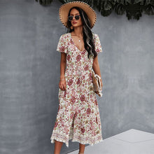 Load image into Gallery viewer, Sexy V Neck Print Dress Women 2021 Spring New Casual Short Sleeve Floral Dress For Woman Summer High Waist Dress