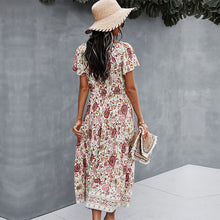 Load image into Gallery viewer, Sexy V Neck Print Dress Women 2021 Spring New Casual Short Sleeve Floral Dress For Woman Summer High Waist Dress