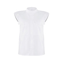 Load image into Gallery viewer, Sexy White O-neck Shoulder Pad Shirt Blouses Woman Summer Fashion Sleeveless Button Shirts For Women 2021 Elegant Tops Femme