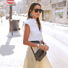 Load image into Gallery viewer, Sexy White O-neck Shoulder Pad Shirt Blouses Woman Summer Fashion Sleeveless Button Shirts For Women 2021 Elegant Tops Femme