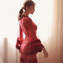 Load image into Gallery viewer, Sexy Woman Stitching Long-sleeved Bandage Gauze Robe Bathrobe Nightdress Pajamas Set Kimono Pajama Sexy Lingerie Mini Dress