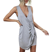 Load image into Gallery viewer, Sexy Women Bodycon Dress Solid Color Dress V Neck Sleeveless Ruched Irregular Hem Party Nightclub Dress Female  Wrap Dress