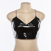Load image into Gallery viewer, Sexy Women Camisole Punk Faux Leather Metal Chain Spaghetti Straps Black Streetwear Crop Tops Female Sleeveless Bodycon Tank Top