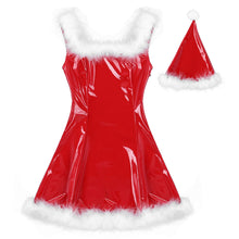 Load image into Gallery viewer, Sexy Women Christmas Dress Adult Mrs Santa Claus Outfit Fancy Cosplay Santa Costume Clubwear Latex Feather Dress with Hat