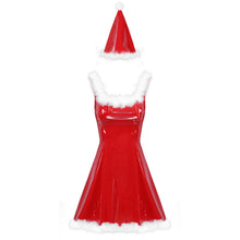Load image into Gallery viewer, Sexy Women Christmas Dress Adult Mrs Santa Claus Outfit Fancy Cosplay Santa Costume Clubwear Latex Feather Dress with Hat
