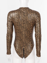 Load image into Gallery viewer, Sexy Women Leopard Bodysuit Mock Neck Zipper Leather Catsuit High Cut Leotard Clubwear Bodycon Jumpsuit Bodys Romper Overalls