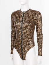 Load image into Gallery viewer, Sexy Women Leopard Bodysuit Mock Neck Zipper Leather Catsuit High Cut Leotard Clubwear Bodycon Jumpsuit Bodys Romper Overalls