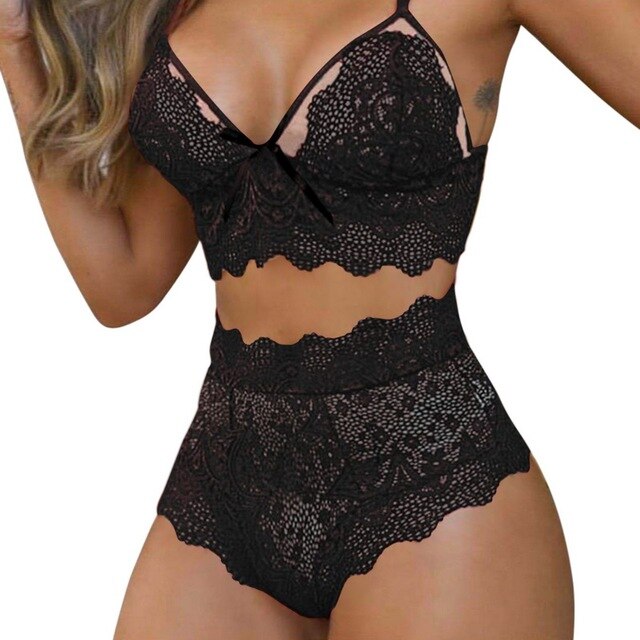 Sexy Women Lingerie Set Lace Breathable Erotic Underwear Suit Female Lingerie Lace Bra Briefs Set Hollow Out G-String Bra Set