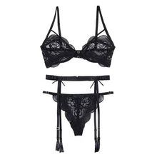 Load image into Gallery viewer, Sexy Women Lingerie Sets Bra and Panty with Garter 3pcs Lingerie Set Lace Sleepwear Underwire Underwear Nightwear