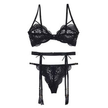 Load image into Gallery viewer, Sexy Women Lingerie Sets Bra and Panty with Garter 3pcs Lingerie Set Lace Sleepwear Underwire Underwear Nightwear
