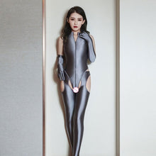 Load image into Gallery viewer, Sexy Women Oil Gloosy Hollow Out Bodysuit High Cut Sexy Tight Elastic Bodystocking Plus Size Bandage Open Crotch Erotic Lingerie