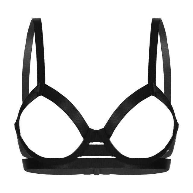 Sexy Women Open Nipple Bras Hollow Out Bare Breast Lingerie Exotic Strappy Nightclub Open Cups Bra Push Up Underwire Bra Tops