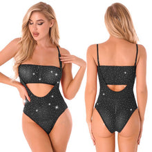 Load image into Gallery viewer, Sexy Women Rhinestone Transparent Mesh Teddy Bodysuit Crystal Diamond See Through Sheer High Cut Catsuit Lingerie Nightwear