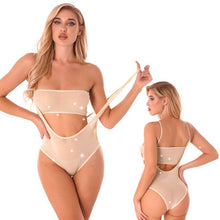 Load image into Gallery viewer, Sexy Women Rhinestone Transparent Mesh Teddy Bodysuit Crystal Diamond See Through Sheer High Cut Catsuit Lingerie Nightwear