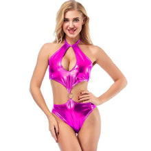 Load image into Gallery viewer, Sexy Women Shiny Metallic Leotard Bodysuit Cut Out Bust Strappy Thong Teddy Night Clubwear Pole Dance Wear Swimwear Costume