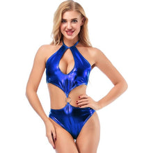 Load image into Gallery viewer, Sexy Women Shiny Metallic Leotard Bodysuit Cut Out Bust Strappy Thong Teddy Night Clubwear Pole Dance Wear Swimwear Costume