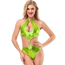 Load image into Gallery viewer, Sexy Women Shiny Metallic Leotard Bodysuit Cut Out Bust Strappy Thong Teddy Night Clubwear Pole Dance Wear Swimwear Costume