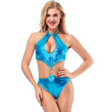 Load image into Gallery viewer, Sexy Women Shiny Metallic Leotard Bodysuit Cut Out Bust Strappy Thong Teddy Night Clubwear Pole Dance Wear Swimwear Costume